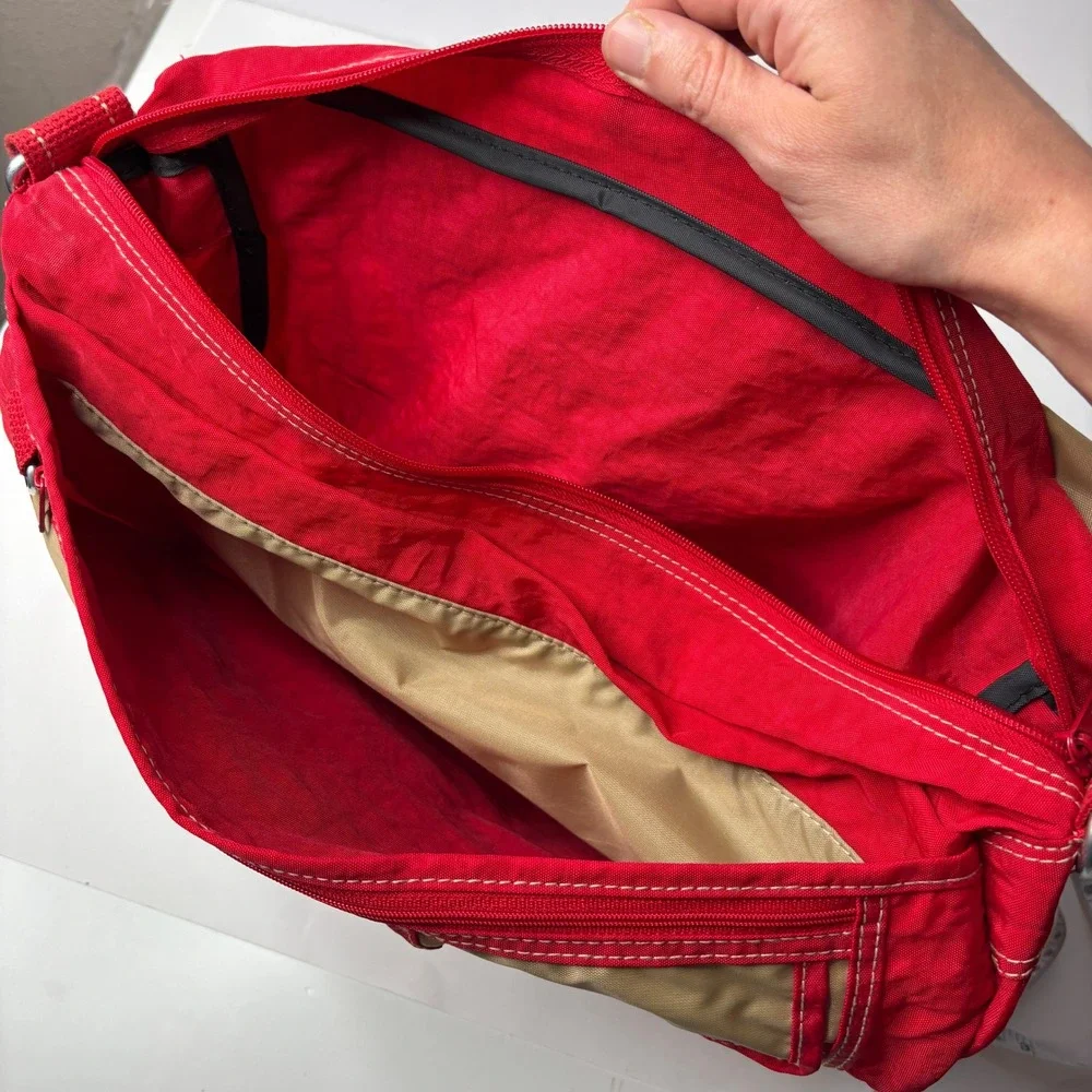 PLANIT Red Nylon Messenger Bag Retro Y2K Multi Pocket Crossbody Techwear